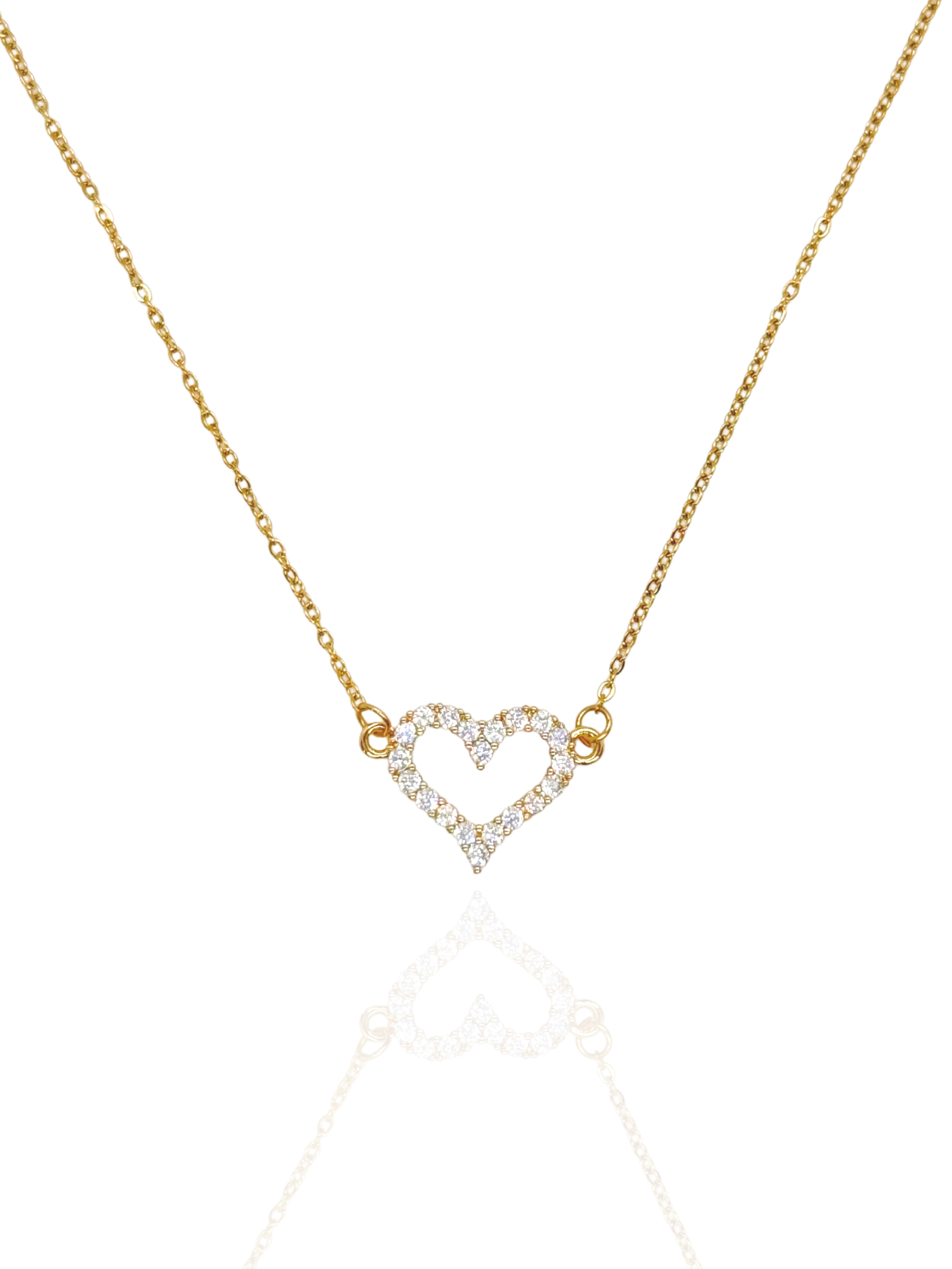 gold necklace, heart necklace, heart pendant necklace, simple heart pendant, necklace with stones, stone pendant