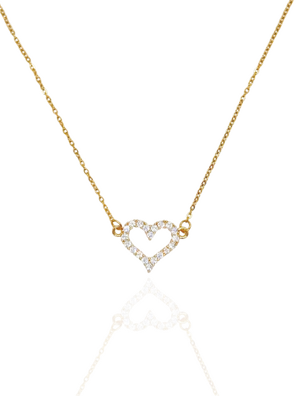gold necklace, heart necklace, heart pendant necklace, simple heart pendant, necklace with stones, stone pendant