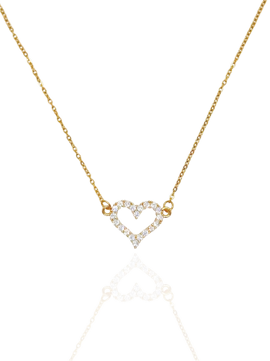 gold necklace, heart necklace, heart pendant necklace, simple heart pendant, necklace with stones, stone pendant