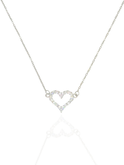 silver necklace, heart necklace, heart pendant necklace, simple heart pendant, necklace with stones, stone pendant