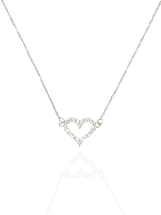 silver necklace, heart necklace, heart pendant necklace, simple heart pendant, necklace with stones, stone pendant