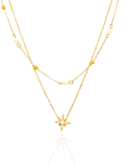gold necklace, timeless jewellery, perfect gift for her, elegant necklace, charm necklace, best gift for her, classic gold chain necklace, stylish gift, statement necklace, versatile necklace, necklace Australia, link chain necklace, interlocking pendant necklace, y-shaped necklace, necklace with stone pendant, necklace with bold pendant, pendant with stones, necklace with gem pendant, gem necklace, layered necklace, star pendant, moon pendant necklace, star and pearl pendant
