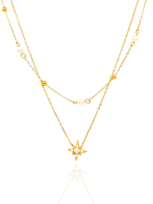 gold necklace, timeless jewellery, perfect gift for her, elegant necklace, charm necklace, best gift for her, classic gold chain necklace, stylish gift, statement necklace, versatile necklace, necklace Australia, link chain necklace, interlocking pendant necklace, y-shaped necklace, necklace with stone pendant, necklace with bold pendant, pendant with stones, necklace with gem pendant, gem necklace, layered necklace, star pendant, moon pendant necklace, star and pearl pendant